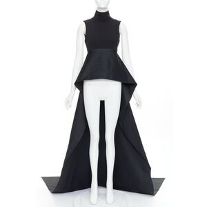 rare ALEXANDRE VAUTHIER COUTURE SS2025 Runway black taffeta train high low top
